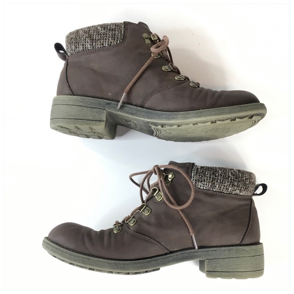 Rocket Dog Brown Lace Up Ankle Boots Knit Collar - Picture 5 of 10